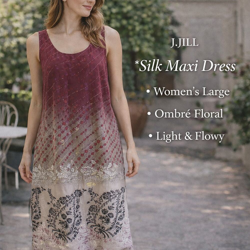 J. Jill Ombre Floral Silk Maxi Dress in Burgundy and Cream